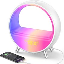 인공지능 AI 스피커다채로운 분위기 조명 LED 시뮬레이션 일몰 웨이크 업 라이트 스마트 알람 시계 데스크, 무선 충전 없음, 우리를