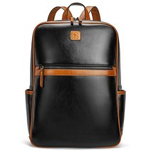 BROMEN 여성용 노트북 배낭 가죽 15.6 인치 컴퓨터 비즈니스 대형 여행용 데이팩 백 베이지