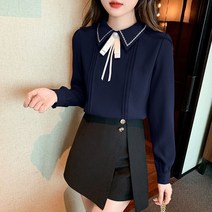 승무원면접복 여성 블라우스 중세 유럽풍 셔츠 페이크 타이 쉬폰