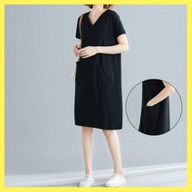 반팔 여름 여자 여성 원피스 미디길이 치마원피스 편한 신축성 브이넥 캐주얼원피스