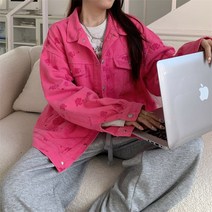 오버핏 스타일리쉬 핑크 데님 자켓 라이트핑크 박스 올매치 오버사이즈 체크 그라디언트 빈티지 핫핑크