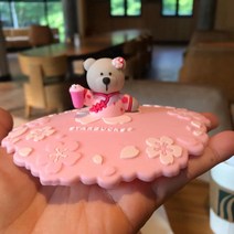 스타벅스 캐릭터 곰돌이 실리콘 비말 머그컵 뚜껑, 벚꽃곰 11cm 세트