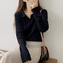 IBOY UGIRL 여성 슬림핏 브이넥 니트 스판 긴팔 티셔츠