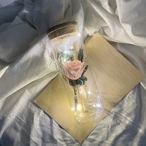 [신부님영명축일선물] [프렌치로즈]6타입 LED 코르크 유리병 기념일 선물 꽃 편지지 세트, 핑크프리저브드플라워