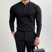 쫀득 분또 머슬핏 헨리넥 긴팔 티셔츠