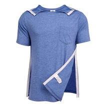 Deyeek 남성용 어깨 수술 후 셔츠 회복 눈물 제거 반소매 풀 오픈 사이드 스냅 투석 항암 치료 의류 올리브 그린., Blue