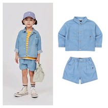 [캉골키즈]APBCDO00010BU APBCDP00010BU SET 크롭 데님 자켓 PB 0001 블루 데님 숏츠 PB 0001 세트