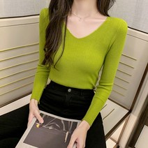 로지 브이넥 골지 여성티셔츠