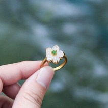 옥반지 예단 혼주 한복 오리지널 디자인 상감 Hetian 옥 꽃 반지 오프닝 조절 신선한 로맨틱 실버 쥬얼리