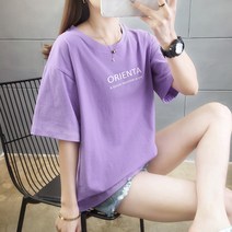 숙녀 코튼 반팔 티셔츠 느슨한 새 반소매 티셔츠 탑