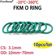 CS3.1mm OD 10 ~ 70mm 녹색 FKM 불소 고무 O 링 씰링 개스킷 절연 오일 고온 저항 녹색 10 개, 49mm부터, 초록, 3.1mm