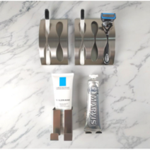 CH1578287 인더스트리얼 스텐인리스 욕실 칫솔 면도기 비누 휴지 벽부착 후크 행거, 1개, 2구칫솔거치대(스텐)