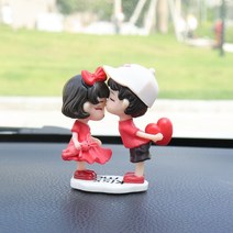 귀여운 커플 피규어 세트 차량 악세사리 풍선 뽀뽀인형 장식품, 키스미하트 레드커플