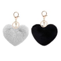 PKFARM 러브 하트 폼폼이 퍼 키링 가방 장식 열쇠고리