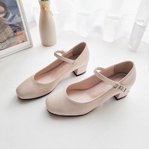 국내제작 발편한 빅사이즈 발등 스트랩 메리제인 펌프스 4cm 여성 구두