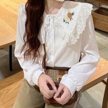 [랜덤플레이] 플라워 자수 레이스 카라 블라우스 가디건