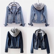다리가 길어보이는 여성 후드 데님 워싱 숏 슬림핏 청자켓 기본템 빅사이즈 캐주얼