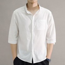 캐주얼 얇은 긴소매 남자 차이나 봄 린넨셔츠 여름 남성 린넨 셔츠 34 소매 스탠드 칼라 느슨한 코튼 탑