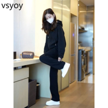 VSYOY 스포츠 정장 여성 봄과 가을 한국 스타일 느슨한 슬리밍 패션 인터넷 연예인 스웨트 셔츠 캐주얼 투피스 런닝 슈트 트렌디