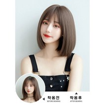 Roomxyd 귀여운 앞머리 단발가발 통가발 여자가발 앞머리가발 여성가발 맞춤가발, 쿨브라운, 1개