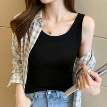 캠핑용품여성 조끼 품질 니트 캐미 U-넥 민소매 탱크 탑 캐주얼 솔리드 컬러 기본 캐미솔, 01 Black_01 싱글 사이즈