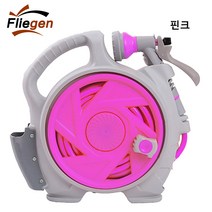 Fliegen 물 호스릴 정원호스 키모스리빙 7기능 분사기 + 호스 15m + 수도꼭지 연결구 +보관걸이 세트, GHS-01RD 핀크