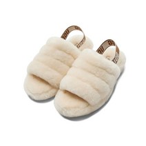 UGG 어그 슬리퍼 스트랩 볼드 퍼 플러프 슬라이드 - 네추럴 1095119NAT