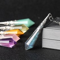 수맥 찾기 탐지기 다우징 찾는법 팬듈럼 펜던트 파워스톤 천연 크리스탈 원석 펜듈럼, 친칠라 실버 볼 체인