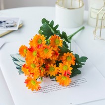 화병 오브제 수경재배 유리병 달항아리 세라믹 종이학 도자기 헤드 가 실크 데이지 꽃다발 스마스 꽃병 홈 웨딩 가정용 제품 인공 꽃, 주황색