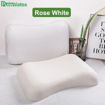 태국라텍스베개 PurenLatex 태국 순수 천연 라텍스 베개 오목 뻣뻣함 방지 정형 자궁 경부 척추 건강 관리 침대 수면, [01] 57x37cm, [03] Rose White