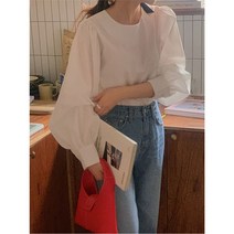 라운드넥 퍼프 루즈핏 긴팔 블라우스