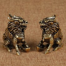 말 조각상 인테리어 소품 오브제 골동품 청동 신화 야수 Qi 린 동상 1세트 구리 동물 장식품 럭키 홈 풍수 거실 장식, [01] Qi Lin