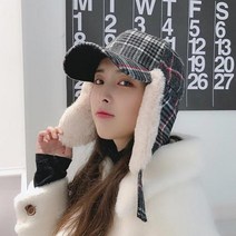 리츠제이 체크 귀달이 여성 겨울 방한 모자 볼캡