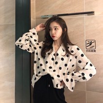 SAMARA 여성 리본 땡땡이 도트 블라우스 셔츠 루즈핏 k20