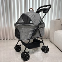 집사의집 강아지유모차[레인커버 무료증정] 개모차 M 원터치폴딩 분리형 접이식, 그레이
