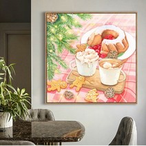 minjing 3D전체DIY 큐빅 보석 십자수세트 오후 티 디저트 식당 거실 포근한 침실 케이크, 1개, 80*80cm