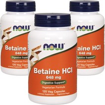 나우푸드 베타인 HCI 648mg 베지 캡슐, 120개입, 3개