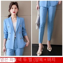 YAPOGI 블루 정장 재킷 여성의 이른 봄 프랑스 더블 브레스트 전문 디자인 감각 틈새 비 다림질 고급 튀김 거리 정장 여성 전문 정장