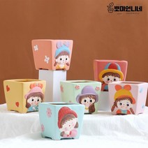 미니화분 다육이 화분 선인장 홈가든 인테리어 파스텔소녀 도자기 캐릭터 개업 사무실 선물 답례품, 01.오렌지