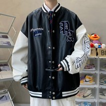 상준 레터링 가죽 야구 점퍼