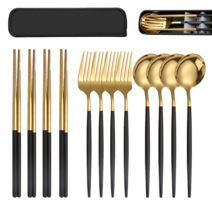 RUN Home 4종 수저세트 명품금 스텐 한식 커트러리 휴대용 캠핑 집들이선물, 4건 금빛