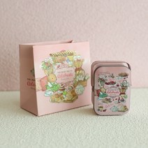 토끼일러스트 손잡이 사각틴케이스 11종 웰컴키트 영유답례품 사탕 쿠키 구디백 포장, 틴케이스+종이가방, E(5개)