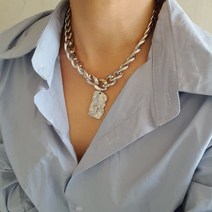 볼드 메탈 체인 네모 팬던트 목걸이 시크 샤인 오피스룩 두꺼운 걸크러쉬룩