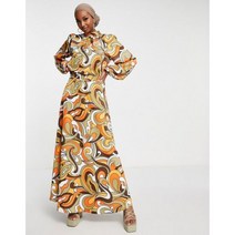 Flounce 플라운스 주름 London Satin 샤틴 새틴 맥시 롱 스커트 치마 in tonal swirl print part of a 세트 113314