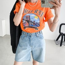 퍼니걸스 1976 뉴욕 레터링 반팔 티셔츠 여성의류