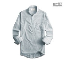 남성 핀스트라이프 반오픈 셔츠 남방 어닝그레이