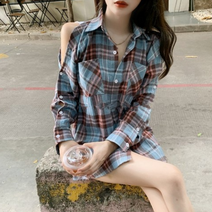 여성 어깨트임 오프숄더 긴팔 셔츠