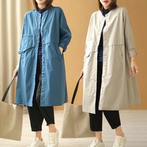 여성 트렌치코트 봄가을 캐주얼 빅사이즈 롱 셔츠 중년 코트