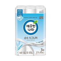 깨끗한나라 3겹 데코 더 순수 천연펄프 롤화장지 27m, 2개, 30롤