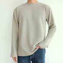제타22 남성용 베이직 무지 옆트임 오버핏 스판 리버플 라운드 긴팔 티셔츠 [1590]